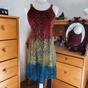 Ombré Green Red Blue Multicolor Fairy grunge Tie Back Cami Dress